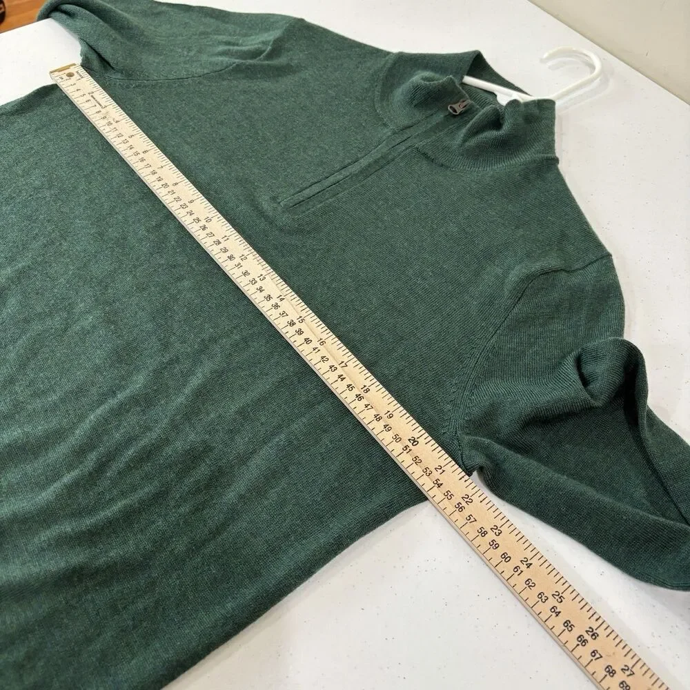 J Crew 100% Merino Wool 1/4 Zip Pullover Dark Green Men M Preppy Quiet Luxury